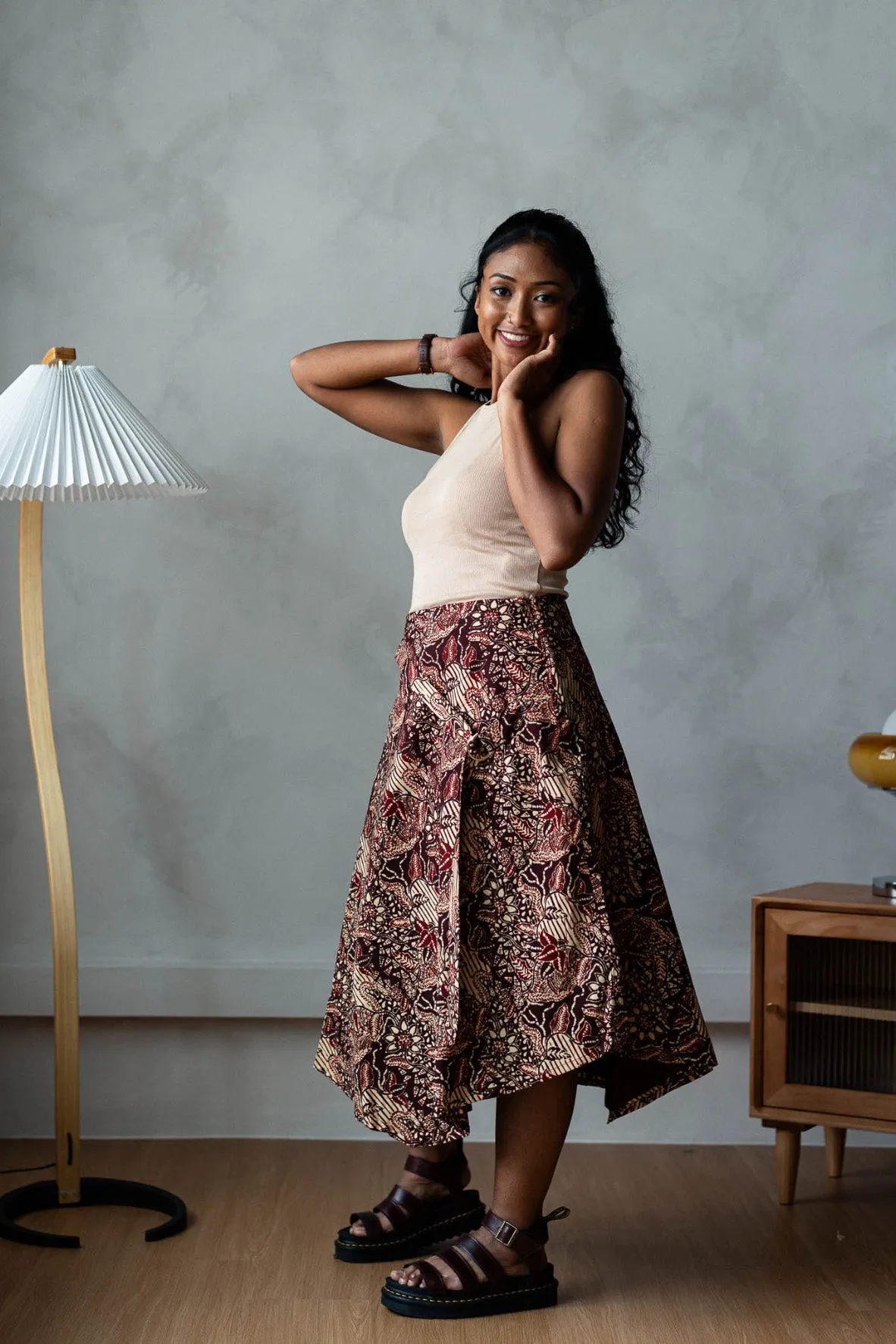 Batik Cascade Skirt Sekar Burgundy