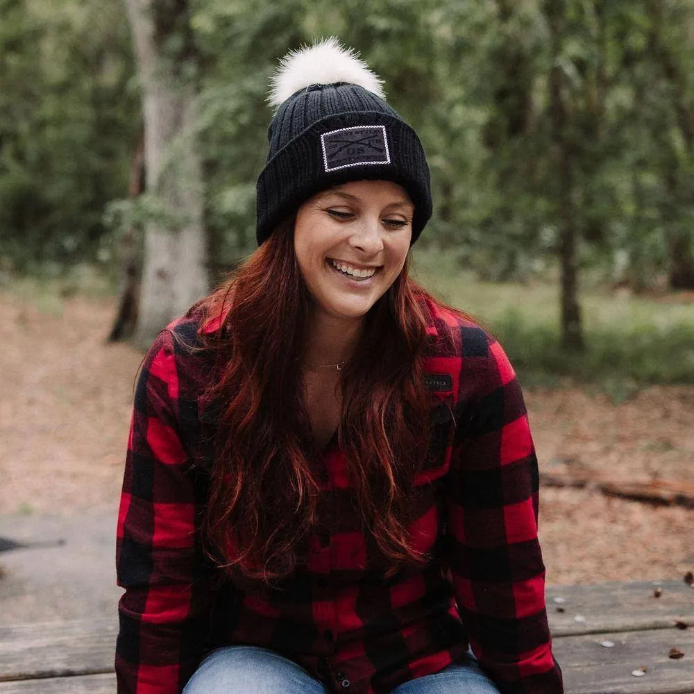 Logo Pom-Pom Beanie - Black