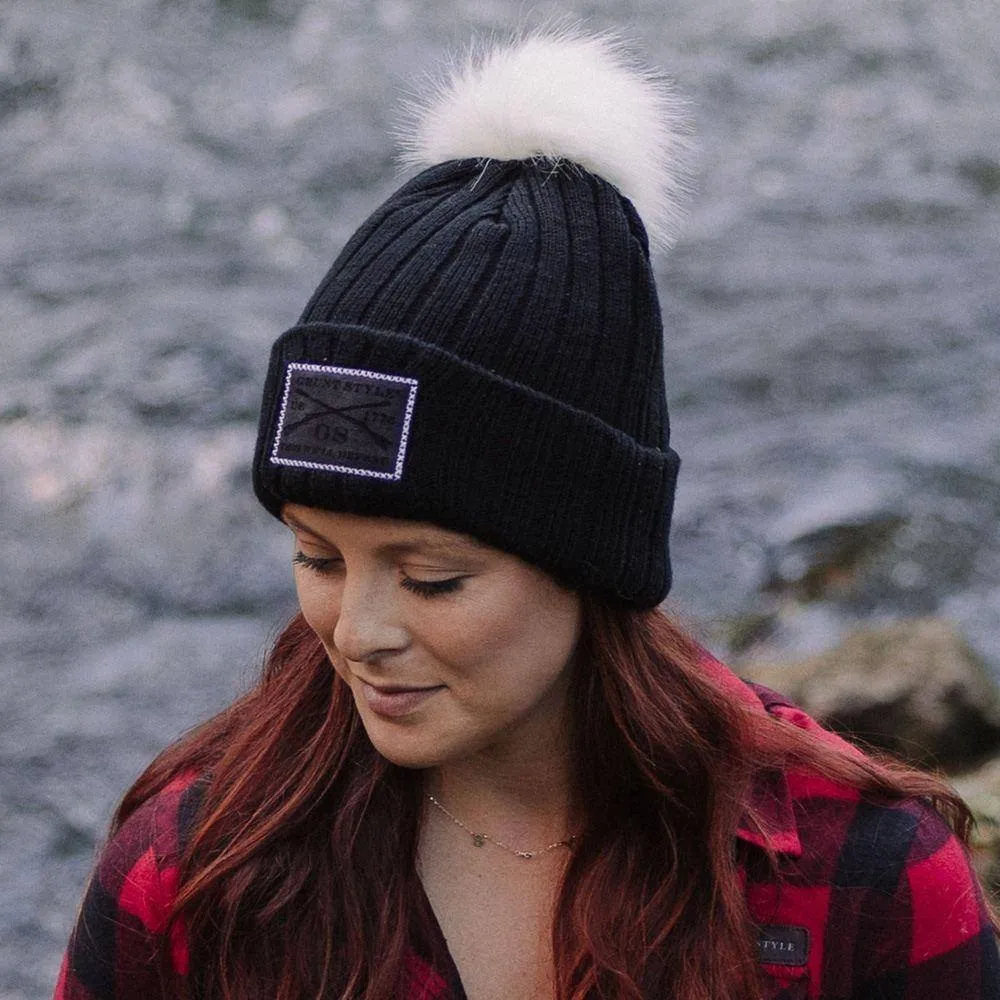 Logo Pom-Pom Beanie - Black