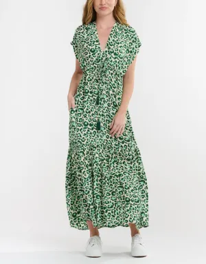 Patchwork Midi Dress - Green Leopard