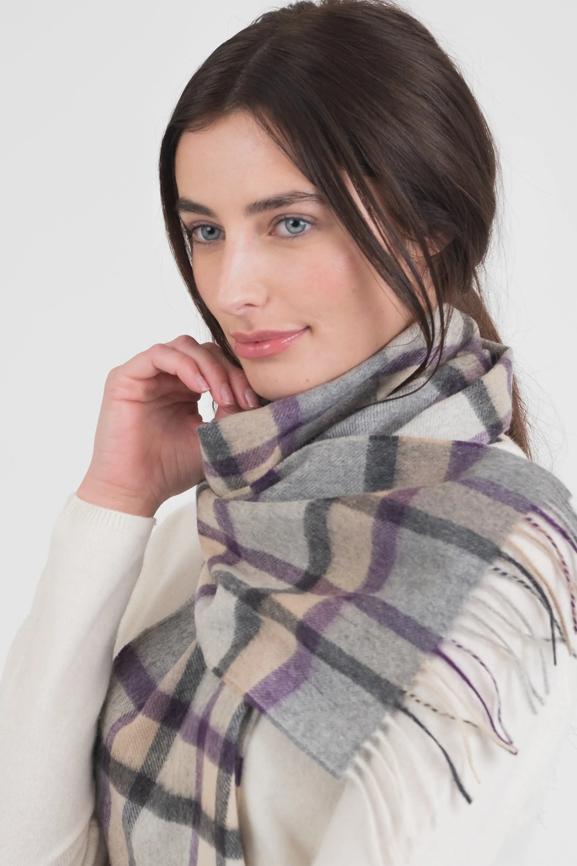 Princeton Check Cashmere Scarf - Lavender