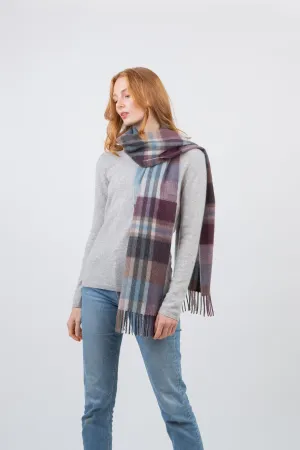 Square Check Cashmere Wide Scarf - Damson