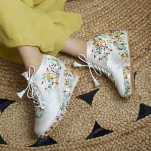 White Star Embroidered Bridal Sneaker Wedges - Customized Wedding Shoes | Tiesta